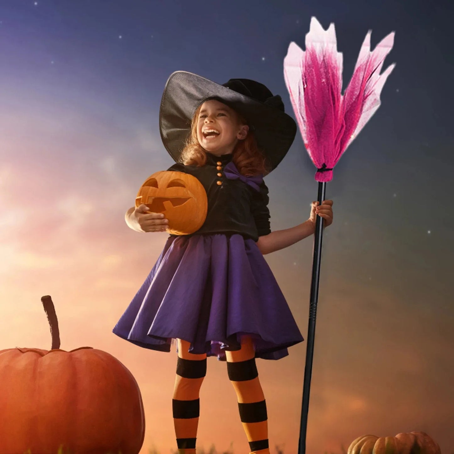 ‌Witch Flying Broomstick Cosplay Prop Halloween Party Accessory Magic Broom Ride Fantasy Costume Decor for Wizards