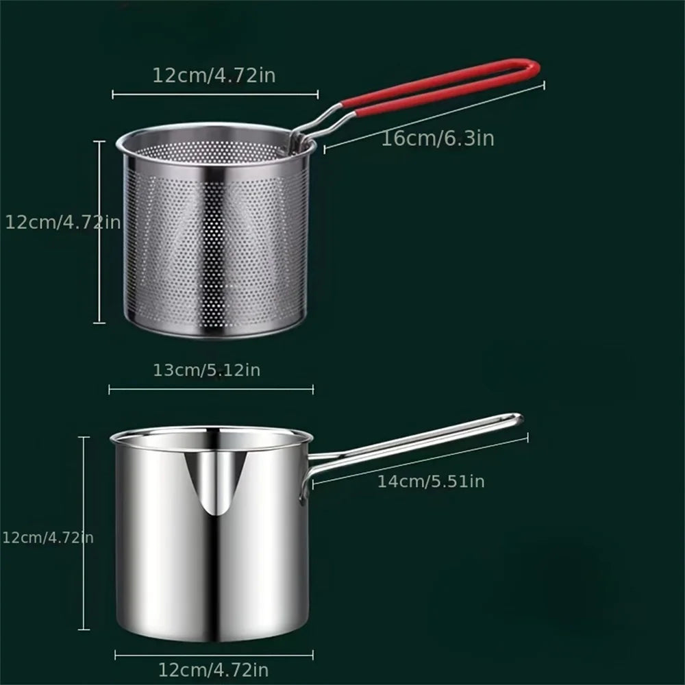 Ensemble de friteuse en acier inoxydable avec panier à friture, passoire à pâtes pour frites, mini-cuiseur à tempura