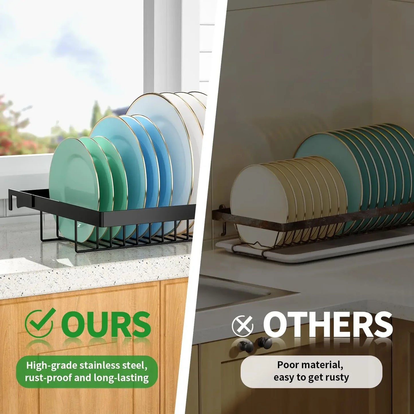 Over The Sink Dish Drying Rack,Expandable 2-Tier Stainless Steel Over The Sink Dish Rack with Utensil Holder Dish Drainers