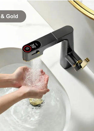 VGX Multifunctional Bathroom Faucets Pull Out Basin Mixer Sink Faucet Gourmet LED Temperature Tap 360° Tapware Crane Brass White