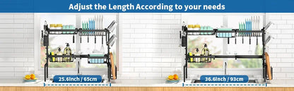 Over The Sink Dish Drying Rack,Expandable 2-Tier Stainless Steel Over The Sink Dish Rack with Utensil Holder Dish Drainers