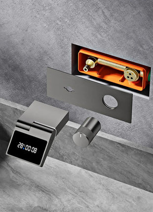 Luxury gun gray brass wall mounted bathroom faucet with LED digital display Single handle hot & cold water embedded bathroom Tap