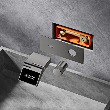 Luxury gun gray brass wall mounted bathroom faucet with LED digital display Single handle hot & cold water embedded bathroom Tap