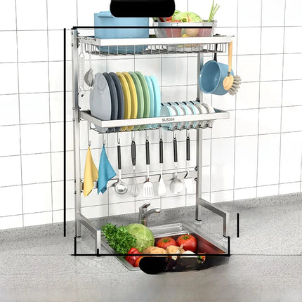 Égouttoir de cuisine en acier inoxydable 304 avec porte-assiettes de rangement multifonction pour évier de cuisine à poser sur le plan de travail