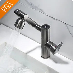 Robinet de salle de bain multifonctionnel VGX, mitigeur de lavabo extractible, robinet de lavabo avec indicateur de température LED, rotation à 360°, robinetterie Crane en laiton blanc