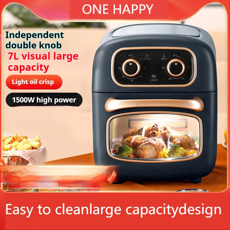 Visual Air Fryer Oven, 1500W Oil-Free Electric Cooker with Non-Stick Basket & Independent Knobs, Even Heating for Roast【7L】