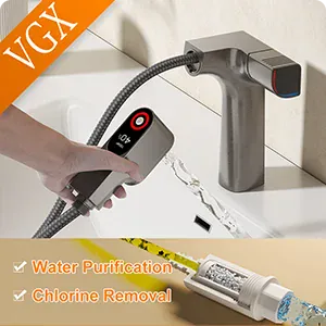 Robinet de salle de bain multifonctionnel VGX, mitigeur de lavabo extractible, robinet de lavabo avec indicateur de température LED, rotation à 360°, robinetterie Crane en laiton blanc
