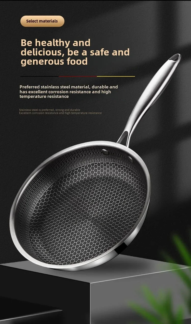 Frying Pan Stainless Steel Non-stick Household Frying Pancakes Uncoated Honeycomb Open Flame Gas Induction Cooker Pan Universal