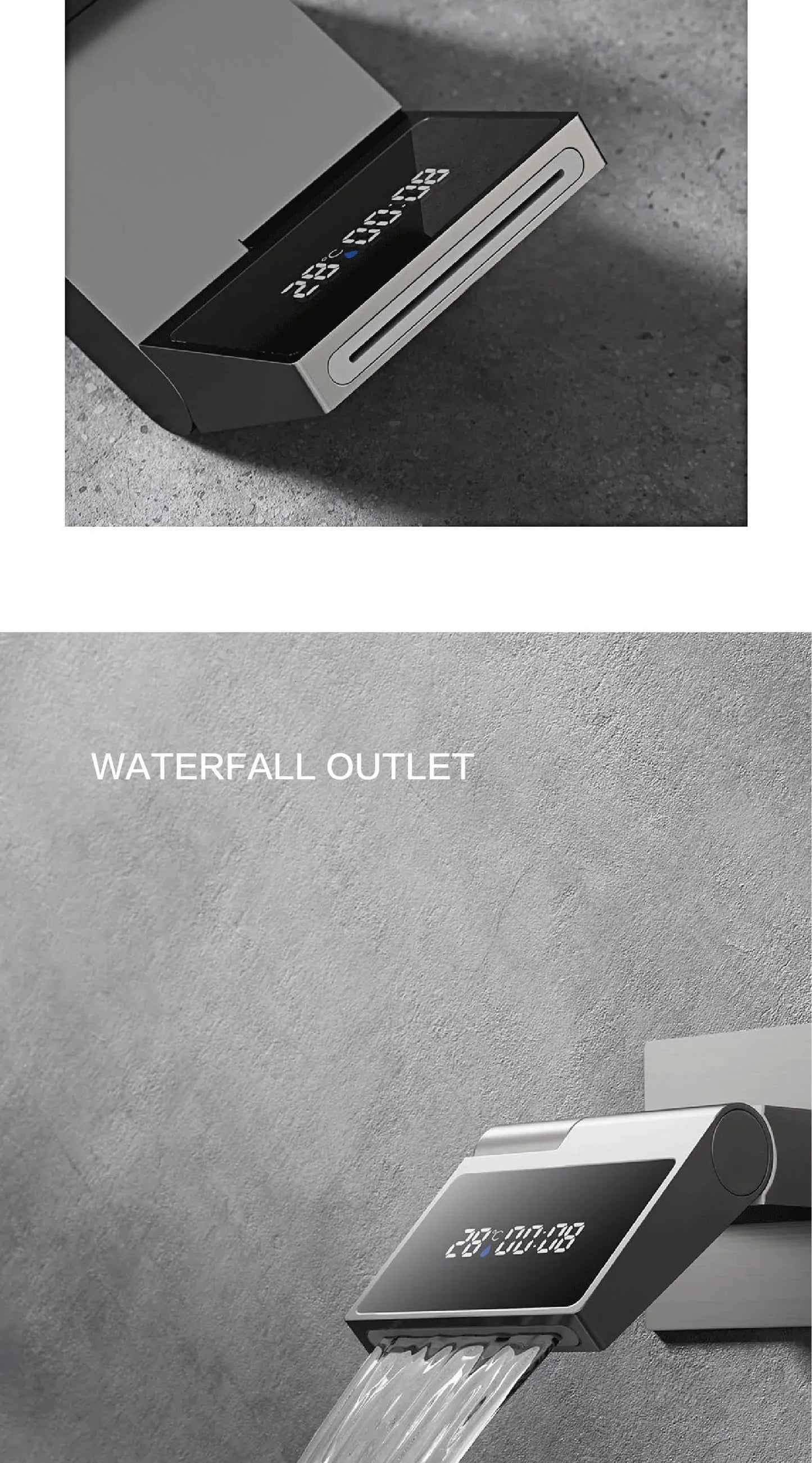 Luxury gun gray brass wall mounted bathroom faucet with LED digital display Single handle hot & cold water embedded bathroom Tap