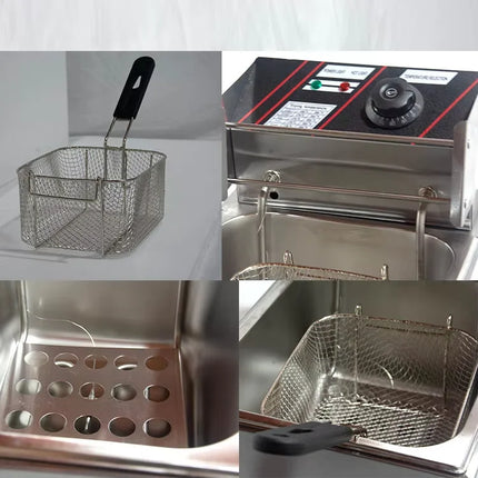 6L 1.5KW Commercial Electric Deep Fryer - Fast Heating, Stainless Steel, Easy Clean, 3-Tier Basket, for Fast Food Restaurant