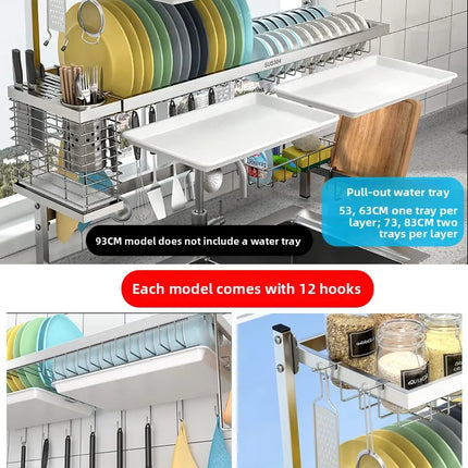Égouttoir de cuisine en acier inoxydable 304 avec porte-assiettes de rangement multifonction pour évier de cuisine à poser sur le plan de travail
