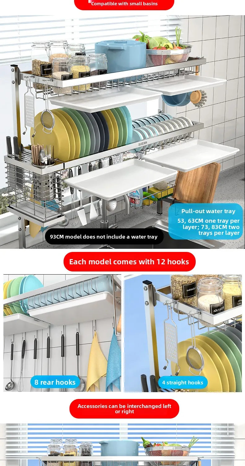 Stainl Steel 304 Kitchen Sink Di Drainer Ra Multi-Function Storage Plate Holder for Diwaing Pool above Countertop