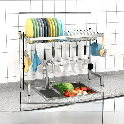 Égouttoir de cuisine en acier inoxydable 304 avec porte-assiettes de rangement multifonction pour évier de cuisine à poser sur le plan de travail