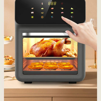 Friteuse à air chaud multifonctionnelle de grande capacité pour la maison, avec écran tactile et affichage visuel.