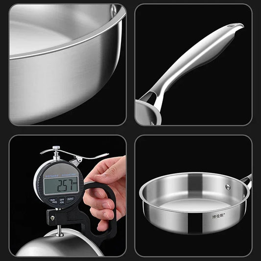 16cm/20cm Frying Pan Stainless Steel Frying Pan Non Coated Flat Bottom Household Cooking Steak Omelet Pan General