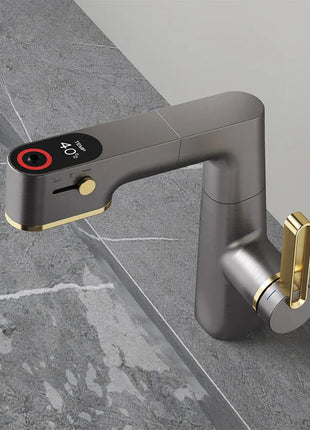 VGX Multifunctional Bathroom Faucets Pull Out Basin Mixer Sink Faucet Gourmet LED Temperature Tap 360° Tapware Crane Brass White