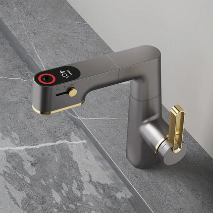 Robinet de salle de bain multifonctionnel VGX, mitigeur de lavabo extractible, robinet de lavabo avec indicateur de température LED, rotation à 360°, robinetterie Crane en laiton blanc
