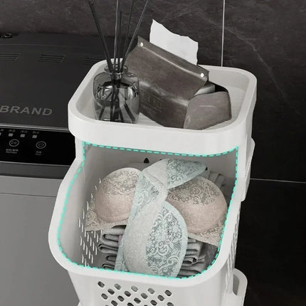 Laundry Storage Rack Basket Multilayer Dirty Clothes Storage Basket With Wheel Large Capacity Household Bathroom Shelf Organizer - E-menage
