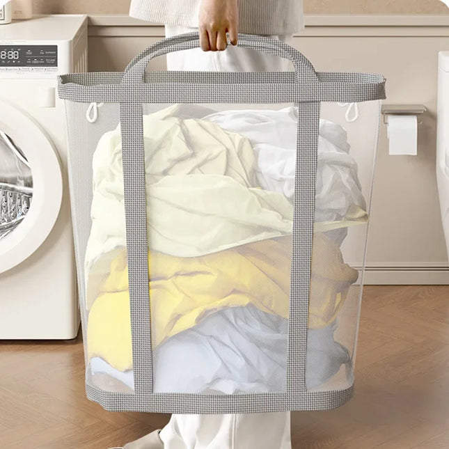 Panier à linge avec poignée, en nylon respirant, pliable et portable, pour vêtements sales - E-menage