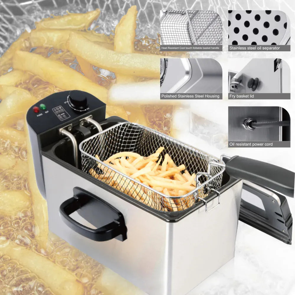 110V220V Electric Deep Fryer 2.5L French Frie Machine Oil Hot Pot Fried Chicken Grill Adjustable Thermostat Oven