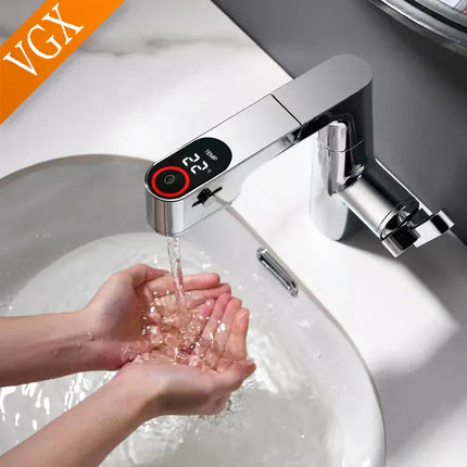 Robinet de salle de bain multifonctionnel VGX, mitigeur de lavabo extractible, robinet de lavabo avec indicateur de température LED, rotation à 360°, robinetterie Crane en laiton blanc