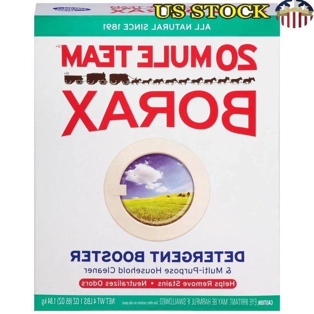 Borax Naturel Multi-Usages 20 Mule Team – Booster de Lessive, Nettoyant Écologique &amp; Neutralisateur d’Odeurs | Détachant Naturel, Adoucisseur d’Eau Dure, Sans Phosphate – 3,8 L / 1,84 kg