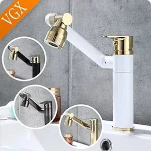 Robinet de salle de bain multifonctionnel VGX, mitigeur de lavabo extractible, robinet de lavabo avec indicateur de température LED, rotation à 360°, robinetterie Crane en laiton blanc