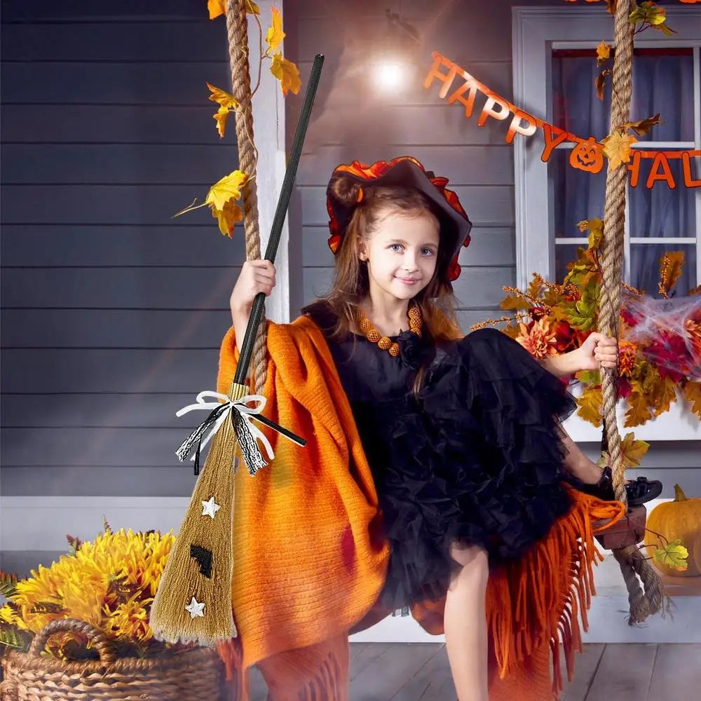 Witch Broom Halloween Witch Broom With Detachable Handle  Broom Props Party Supplies for Halloween Costume Decoration