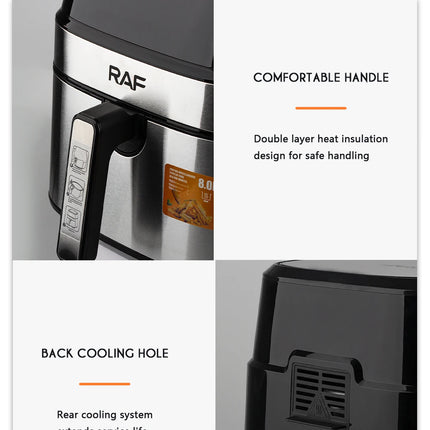 Friteuse à air chaud électrique multifonctionnelle 6,5 L, sans huile, écran tactile, numérique intelligent, circulation d'air chaud à 360°