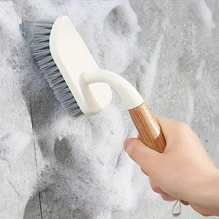 Brosse de nettoyage multi-surfaces à poils durs et long manche en bois