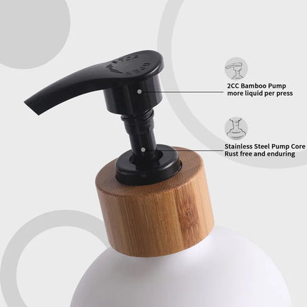 Distributeur de savon liquide 500 ml avec plateau en bambou - E-menage