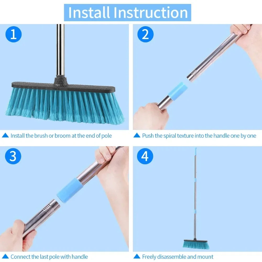 Floor Cleaning Broom with Adjustable Long Handle Stiff Bristle Grout Brooms Scrubber for Cleaning Bathroom, Kitchen,courtyard