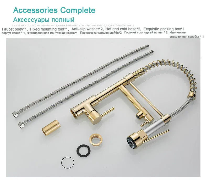 GEGVE Kitchen Faucets Removable taps Brush Brass faucet Water hydrant robinet for kitchen accessories Pull Out Spout Hot Cold