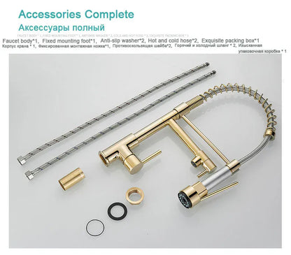 GEGVE Kitchen Faucets Removable taps Brush Brass faucet Water hydrant robinet for kitchen accessories Pull Out Spout Hot Cold