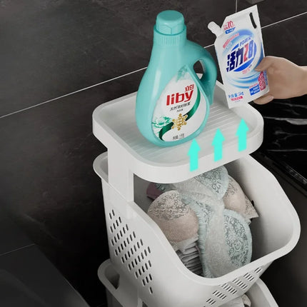 Laundry Storage Rack Basket Multilayer Dirty Clothes Storage Basket With Wheel Large Capacity Household Bathroom Shelf Organizer - E-menage