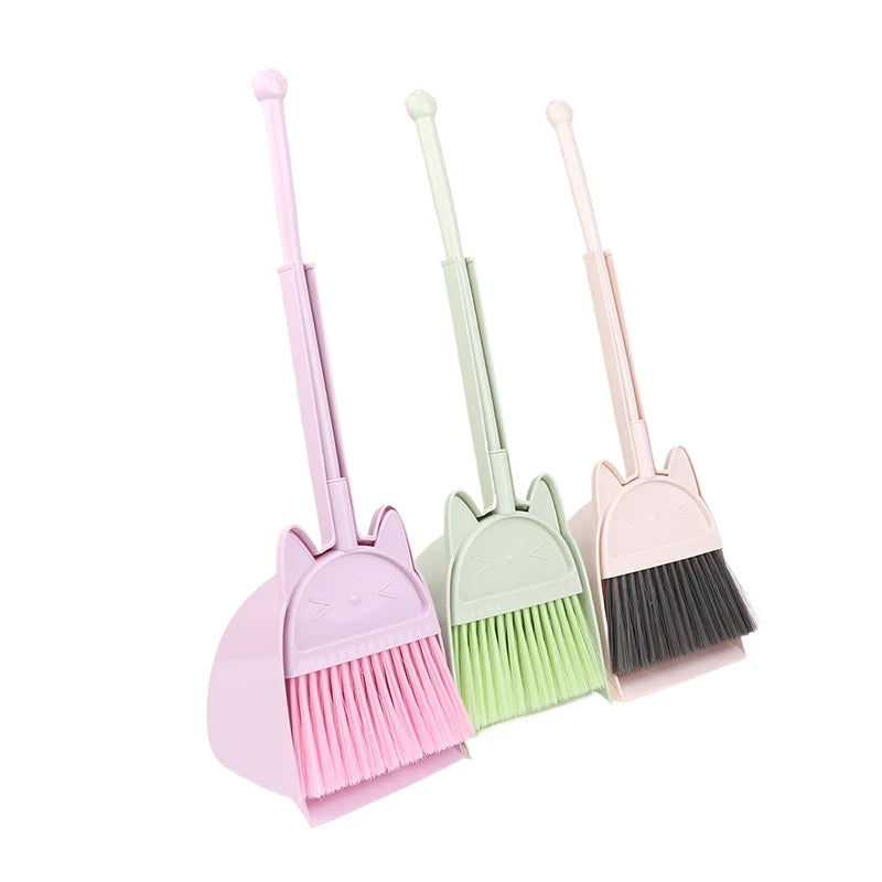 Cartoon-Style Toddler Broom Dustpan, Flexible Bristles Kids Playset, Pretend Play Indoor Outdoor Sweeping Kit