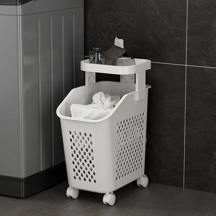 Laundry Storage Rack Basket Multilayer Dirty Clothes Storage Basket With Wheel Large Capacity Household Bathroom Shelf Organizer - E-menage