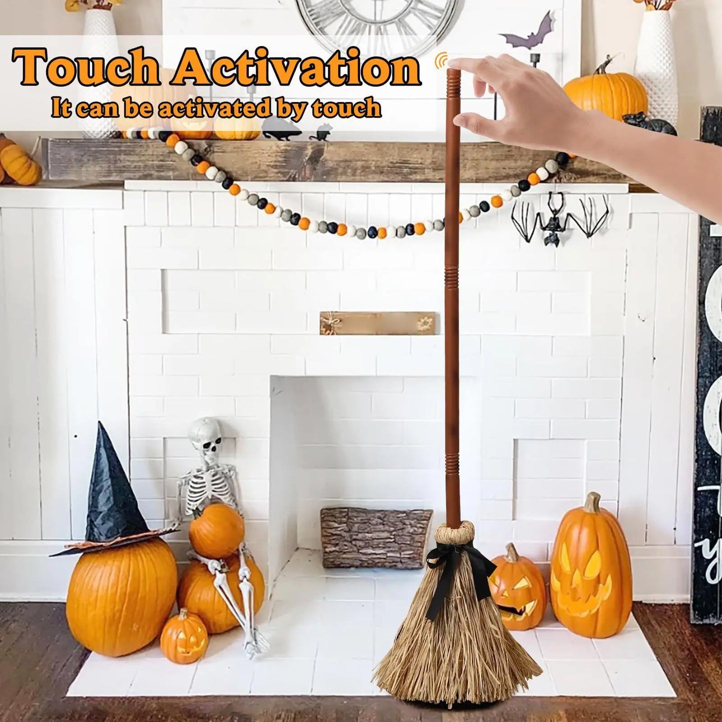 Halloween Witches Broom Moving Broom 43.5 Inches Moving Decoration with Spooky Sounds Witch Broom Prop for Halloween Party