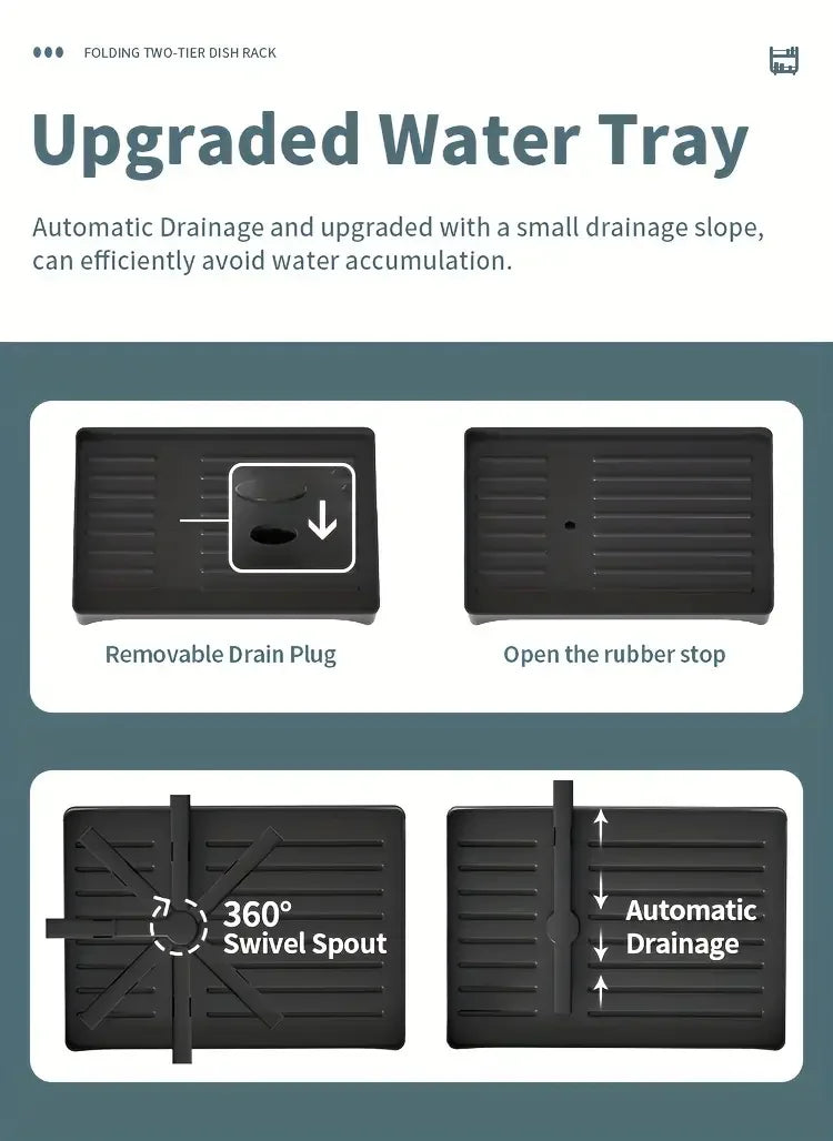 Dish Drying Rack, 2 Tier Large Dish Drying Rack for Kitchen Counter with Drainboard Stainless Steel Dish Drainer for Dish&Cup