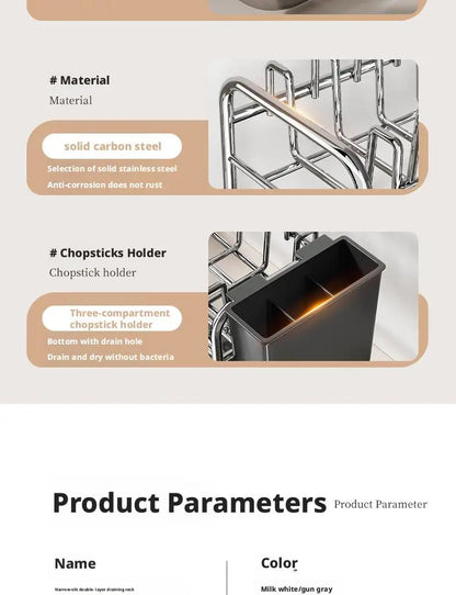 Dish Drying Rack Chopstick Stand Kitchen Bowl Dishes Draining Basket Narrow Cup Holder Over Sink Drainer Draining Shelf Rack