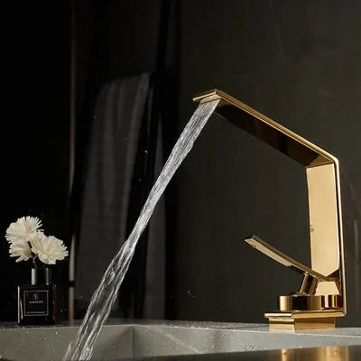 Washbasin Hot and Cold Faucet, Brass Minimalist Washbasin, Waterfall Style Bathroom, Household Washbasin Faucet