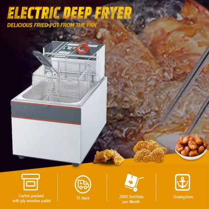 6L 1.5KW Commercial Electric Deep Fryer - Fast Heating, Stainless Steel, Easy Clean, 3-Tier Basket, for Fast Food Restaurant