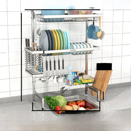 Égouttoir de cuisine en acier inoxydable 304 avec porte-assiettes de rangement multifonction pour évier de cuisine à poser sur le plan de travail
