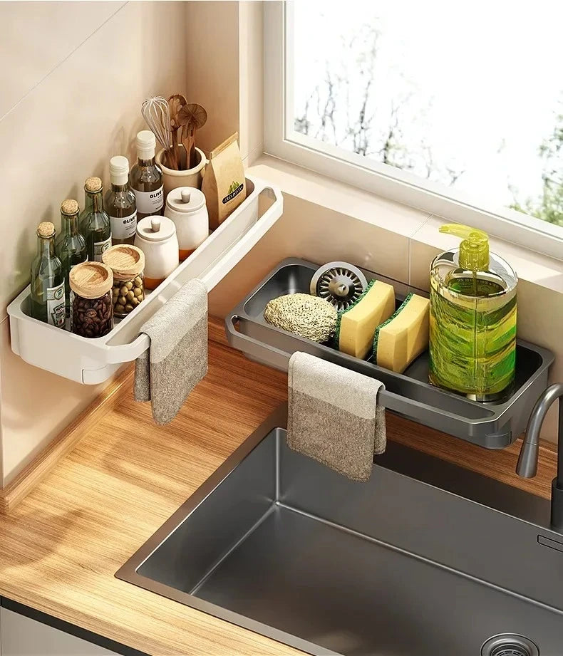 Drain Rack Kitchen Sink Organizer Self-draining Shelf Sponge Holder Dishcloth Soap Drainer Kitchen Gadgets Kitchen Accessories