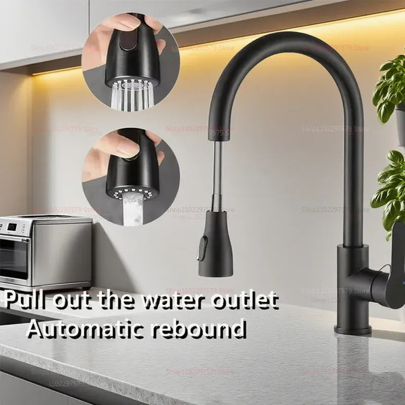 2025 New Stainless Steel Kitchen Faucet Pull Out Sink Mixer Tap with 360 Swivel Spray Head Single Hole Durable Easy Install