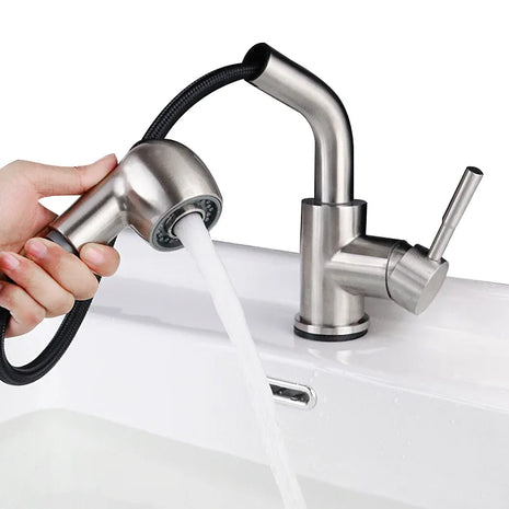 Modern Electric Faucet Brass Stainless Steel Pull-Out Wash Basin Hot Cold Water Basin Tap Touch Control for Household Bathroom