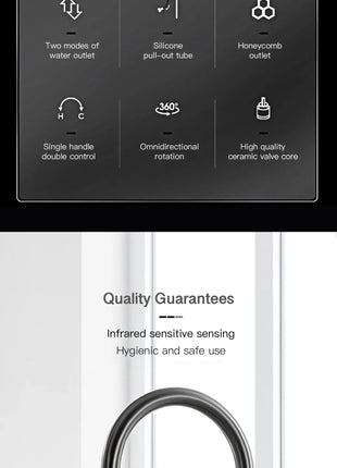 Luxury brass gun gray kitchen faucet LED digital sensing design single handle hot & cold water pull-out type 2-function sink Tap