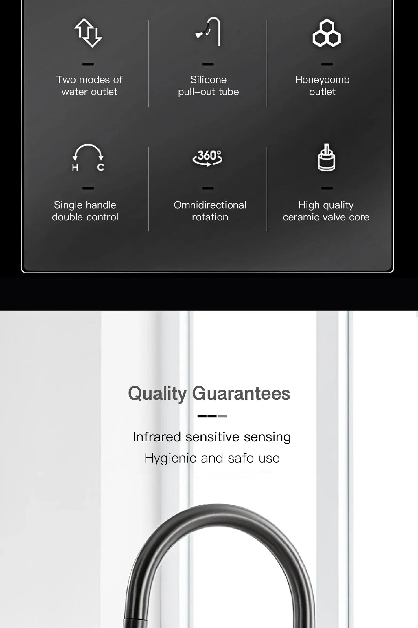 Luxury brass gun gray kitchen faucet LED digital sensing design single handle hot & cold water pull-out type 2-function sink Tap