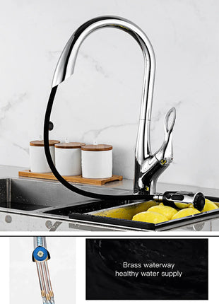 AITANA Modern Luxury Golden Brass Kitchen Faucet Pull-Out Design Single Handle for Hot And Cold Water 3 Functions Sink Faucet