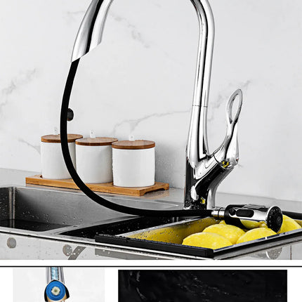 Robinet de cuisine moderne et luxueux AITANA en laiton doré, à douchette extractible et poignée unique pour eau chaude et froide, 3 fonctions.